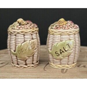 Vtg Tislo Fruit Basket Weave Salt and Pepper Shakers Set Japan Numbered 53/206